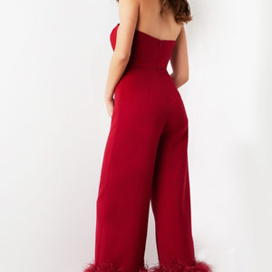 Jovani 22590 Long Evening Feather Formal Jumpsuit