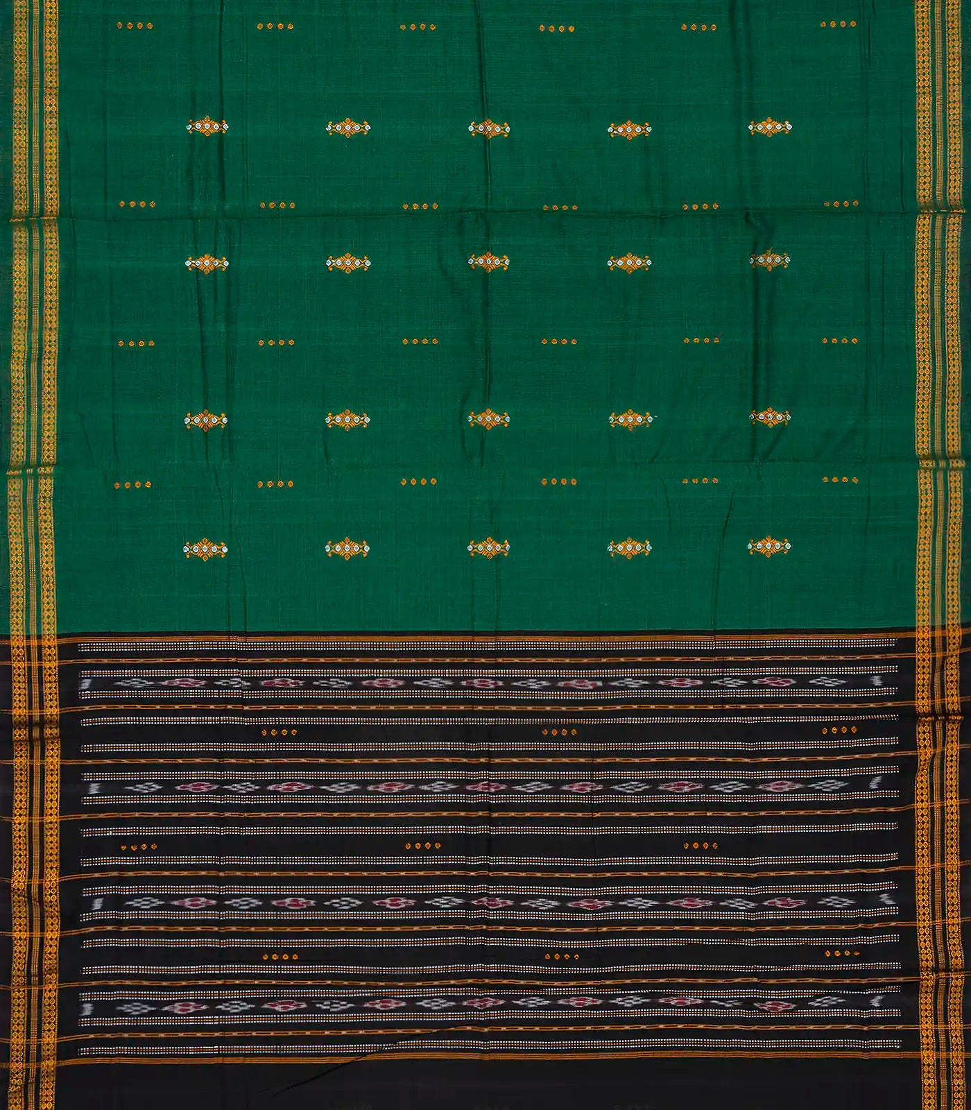 Sea Green Handloom Orissa Cotton Saree With Tie & Dye Pallu