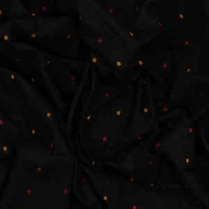 Black Handloom Bengal Cotton Saree With With Yellow and red buttis