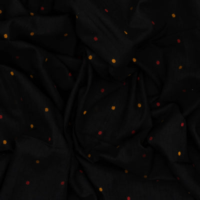 Black Handloom Bengal Cotton Saree With With Yellow and red buttis