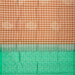 Brown Handloom Soft Silk Saree With Checks & Buttas