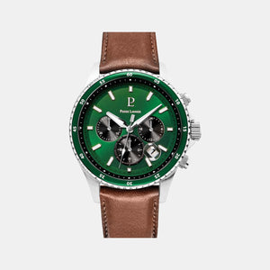 Cronos Men Quartz Green Dial Chronograph Leather Watch 227G164