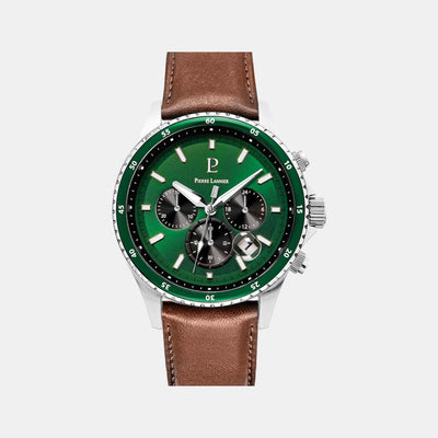 Cronos Men Quartz Green Dial Chronograph Leather Watch 227G164