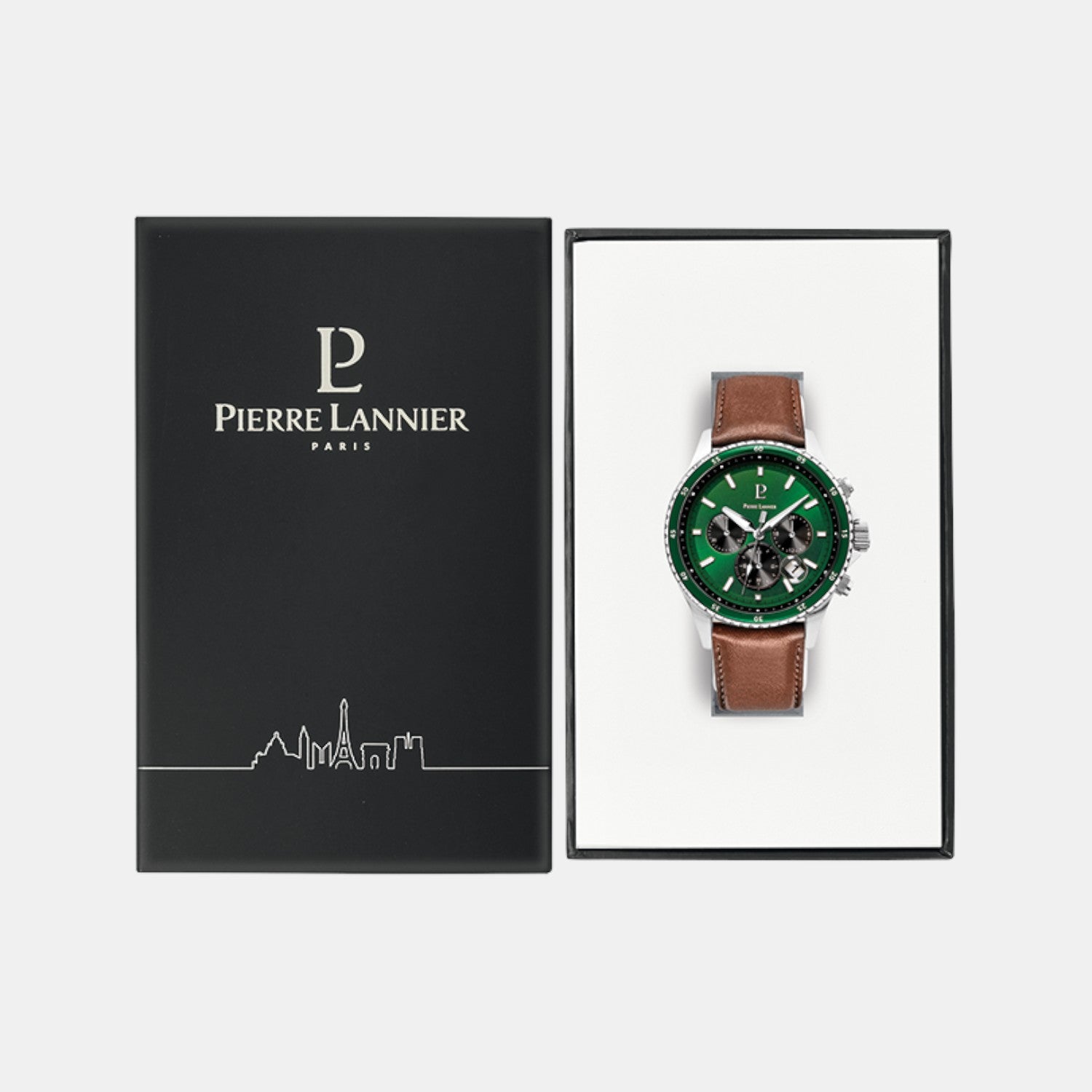 Cronos Men Quartz Green Dial Chronograph Leather Watch 227G164