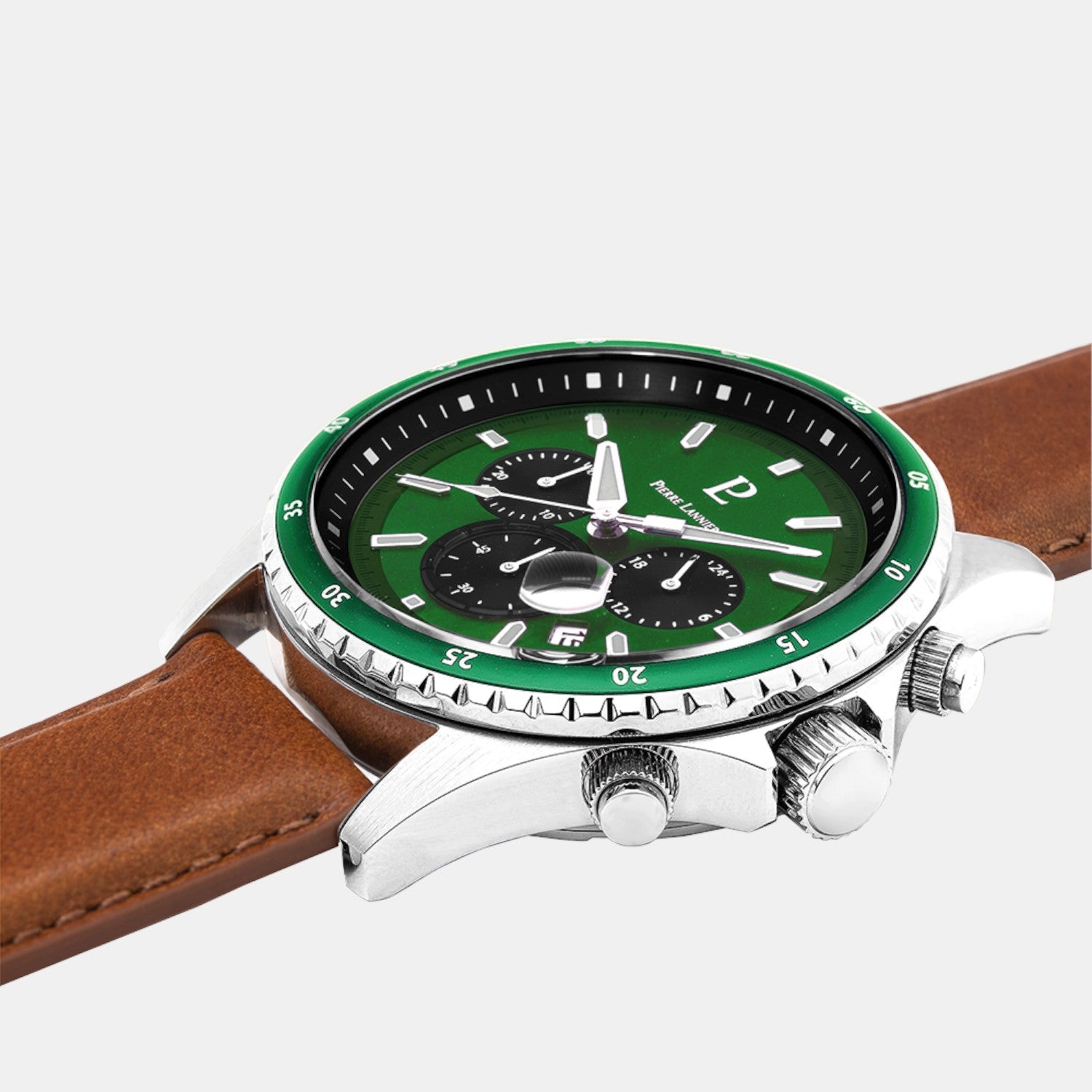 Cronos Men Quartz Green Dial Chronograph Leather Watch 227G164
