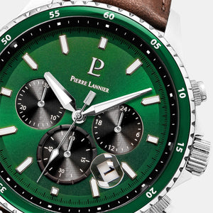 Cronos Men Quartz Green Dial Chronograph Leather Watch 227G164