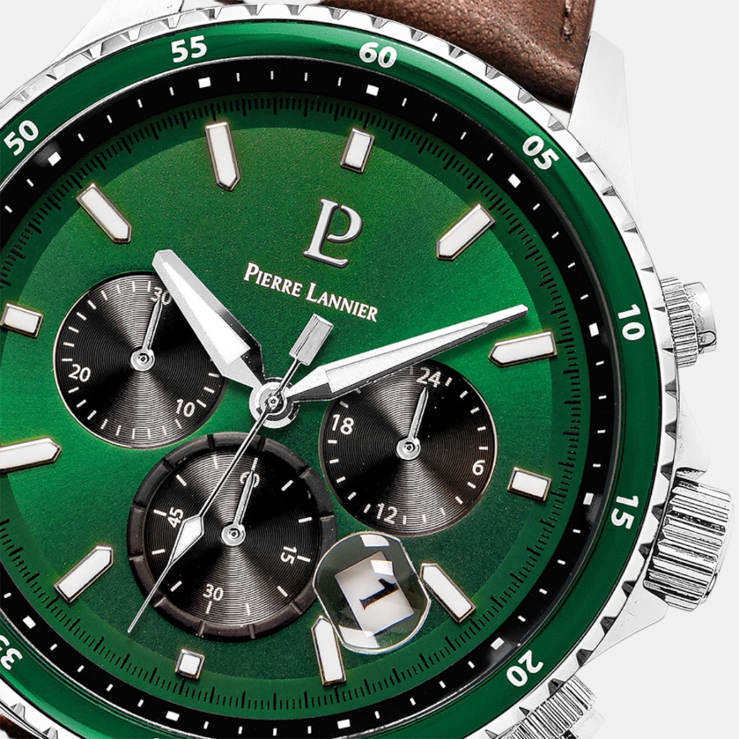 Cronos Men Quartz Green Dial Chronograph Leather Watch 227G164