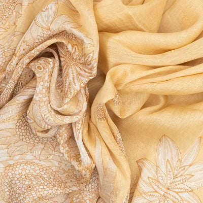 Sandal Handwoven Linen Saree Printed With Flower Motifs