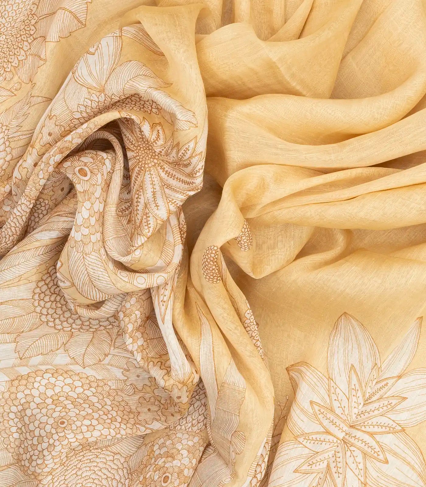 Sandal Handwoven Linen Saree Printed With Flower Motifs