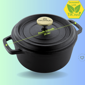 Trilonium Pre-Seasoned Cast Iron Dutch Oven Pot, Casserole, Biryani Pot, Cooking Pot with Lid | Gas & Induction Compatible | Black | 1 Pc