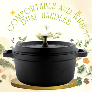 Trilonium Pre-Seasoned Cast Iron Dutch Oven Pot, Casserole, Biryani Pot, Cooking Pot with Lid | Gas & Induction Compatible | Black | 1 Pc