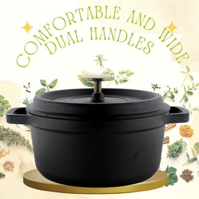 Trilonium Pre-Seasoned Cast Iron Dutch Oven Pot, Casserole, Biryani Pot, Cooking Pot with Lid | Gas & Induction Compatible | Black | 1 Pc