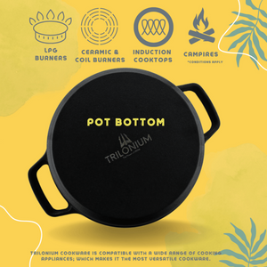 Trilonium Pre-Seasoned Cast Iron Dutch Oven Pot, Casserole, Biryani Pot, Cooking Pot with Lid | Gas & Induction Compatible | Black | 1 Pc