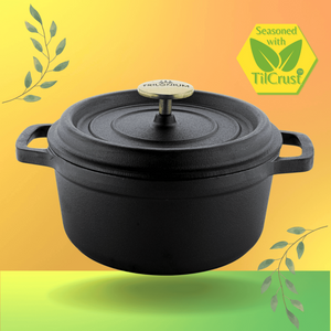Trilonium Pre-Seasoned Cast Iron Dutch Oven Pot, Casserole, Biryani Pot, Cooking Pot with Lid | Gas & Induction Compatible | Black | 1 Pc