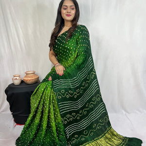 Pure Modal Silk Barik Bandhej work Bandhani Saree