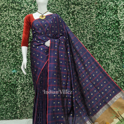 Indigo Blue Designer Ravi Verma Painting  Katan Banarasi Silk Saree
