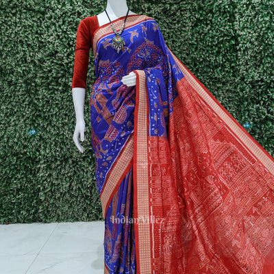 Red Blue Mahula Benta Sambalpuri Silk Saree