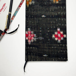 Black Pasapali Theme Handmade Ikat Woven Cotton Fabric Cover Diary