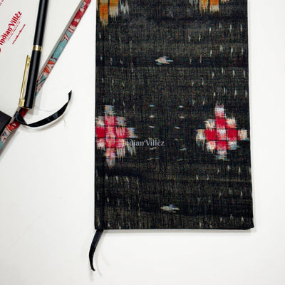 Black Pasapali Theme Handmade Ikat Woven Cotton Fabric Cover Diary