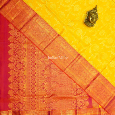 Yellow Pink Pure Kanjivaram Silk Saree