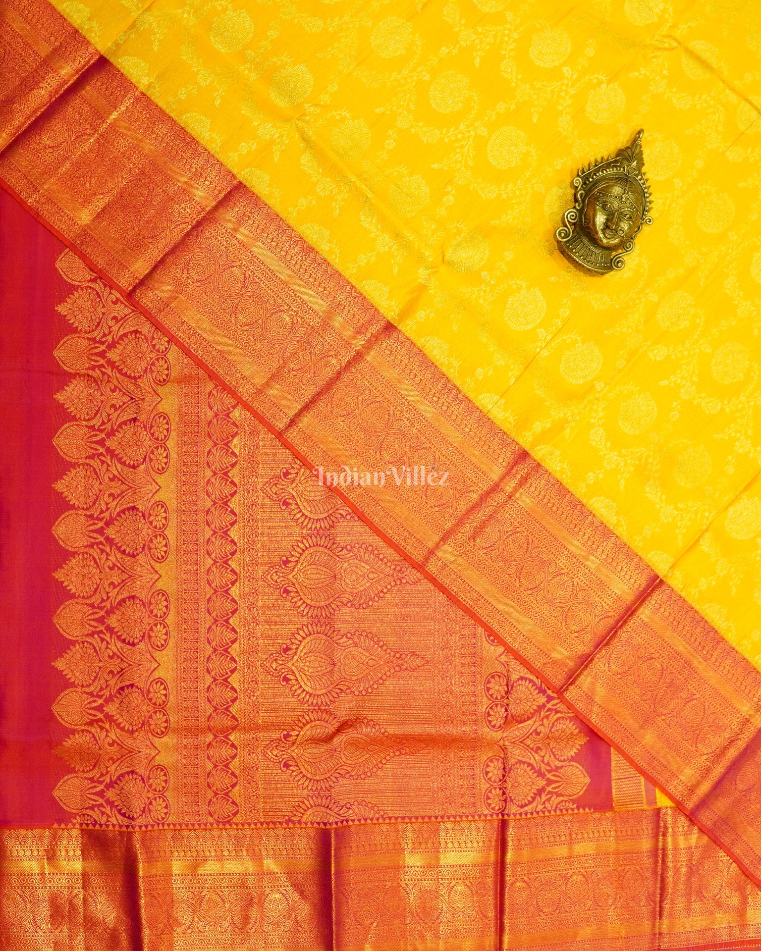 Yellow Pink Pure Kanjivaram Silk Saree