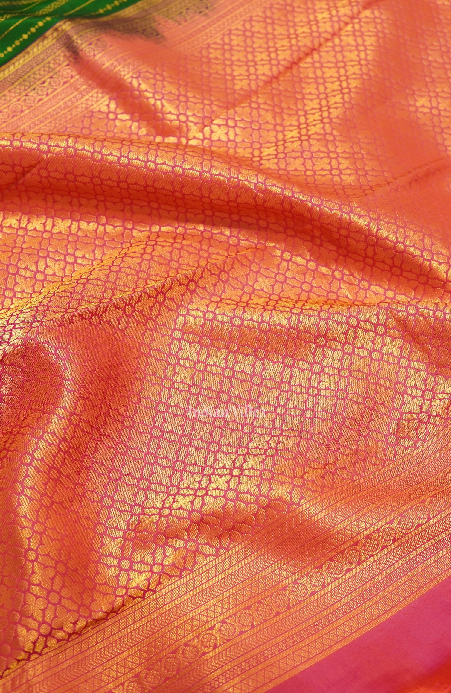 Green Golden Striped Body Work Pure Kanjivaram Silk Saree