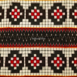 White Black Pasapali Theme Sambalpuri Ikat Cotton Fabric