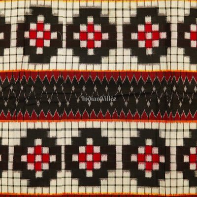 White Black Pasapali Theme Sambalpuri Ikat Cotton Fabric