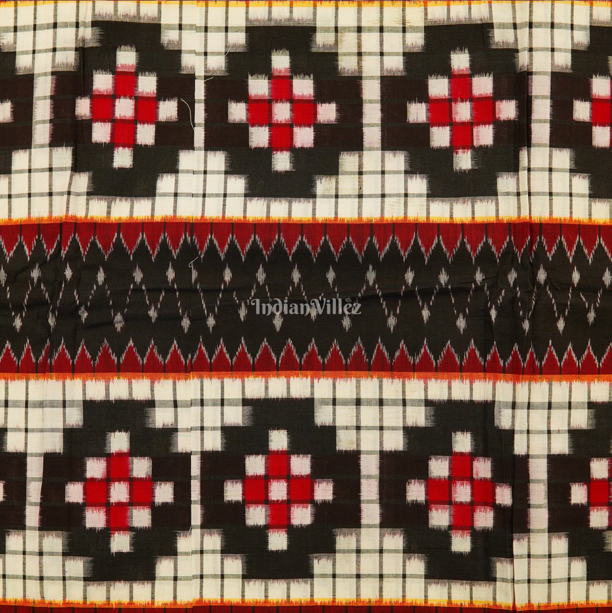 White Black Pasapali Theme Sambalpuri Ikat Cotton Fabric