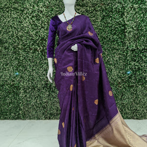 Purple Without Border Pure Kanjivaram Silk Saree