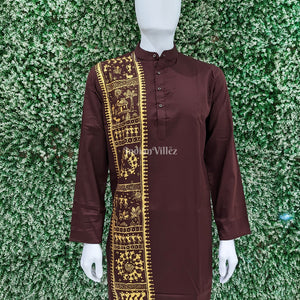 Coffee Tribal Saura Theme Hand-Painted Pattachitra Kurta