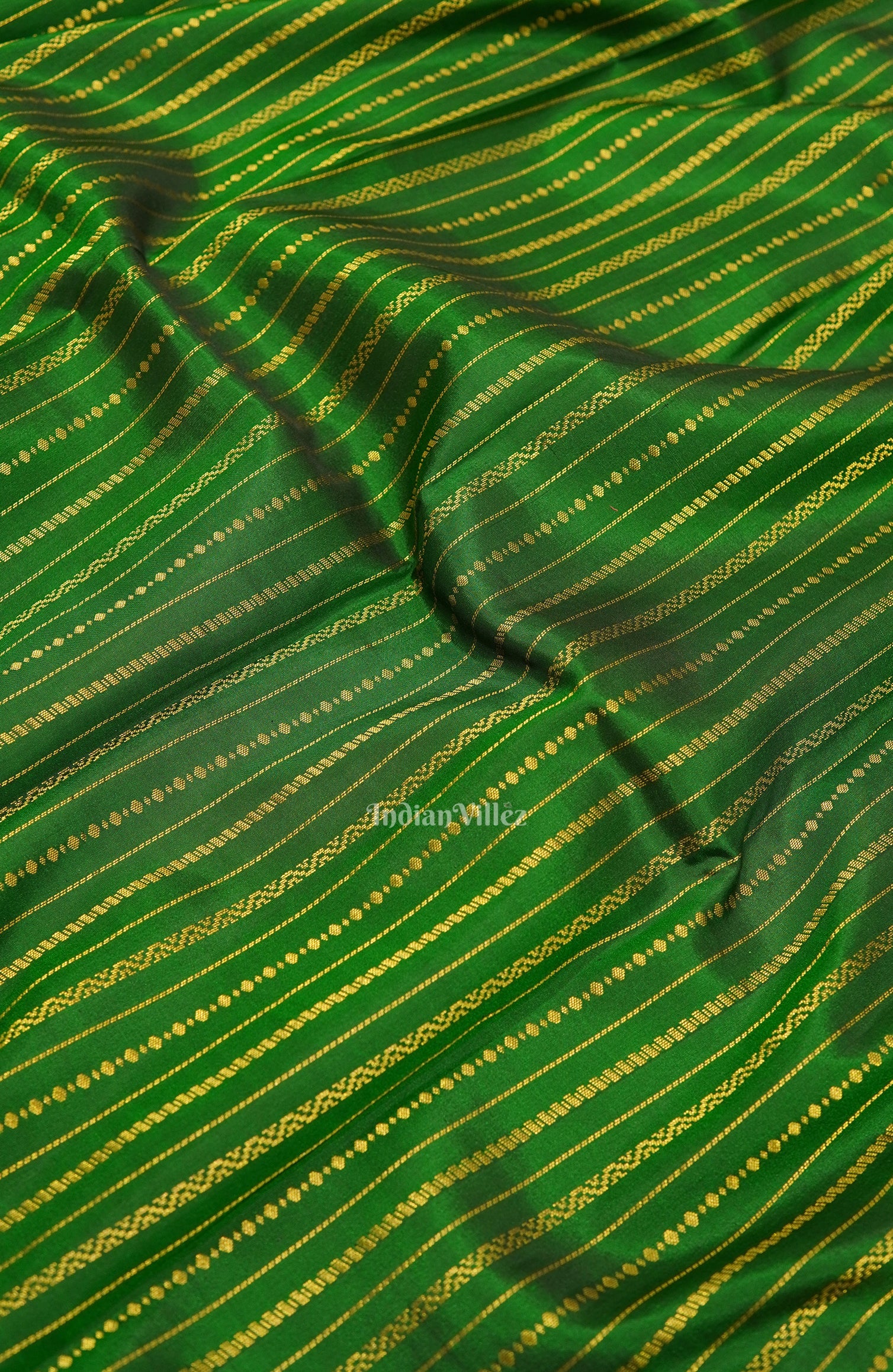 Green Golden Striped Body Work Pure Kanjivaram Silk Saree