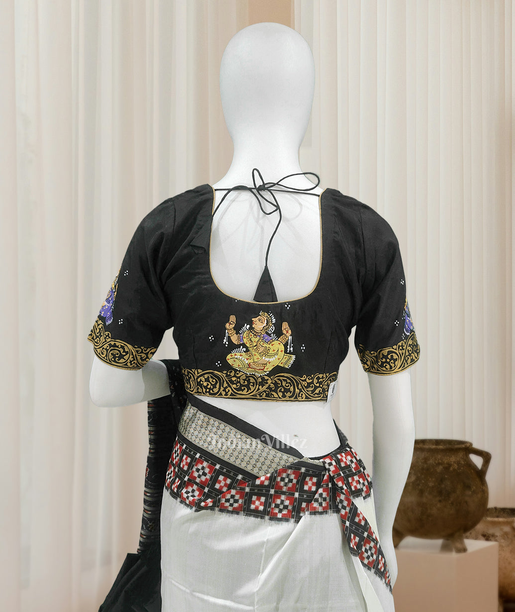 Exclusive Black Nartaki Theme Hand-Painted Pattachitra Blouse