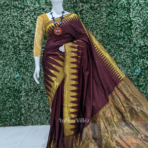 Deep Maroon with Golden Zari (Tissue) Phoda Kumbha Sambalpuri Silk Saree
