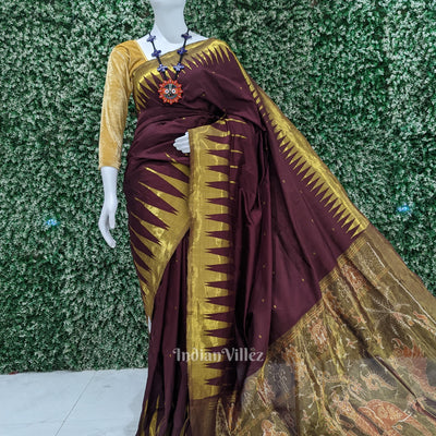 Deep Maroon with Golden Zari (Tissue) Phoda Kumbha Sambalpuri Silk Saree