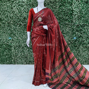 Maroon Laxmi Feet Odisha Ikat Contemporary Silk Saree