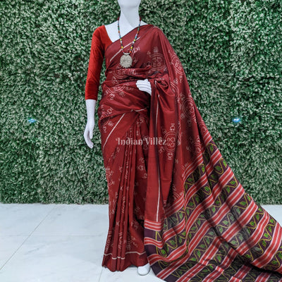 Maroon Laxmi Feet Odisha Ikat Contemporary Silk Saree