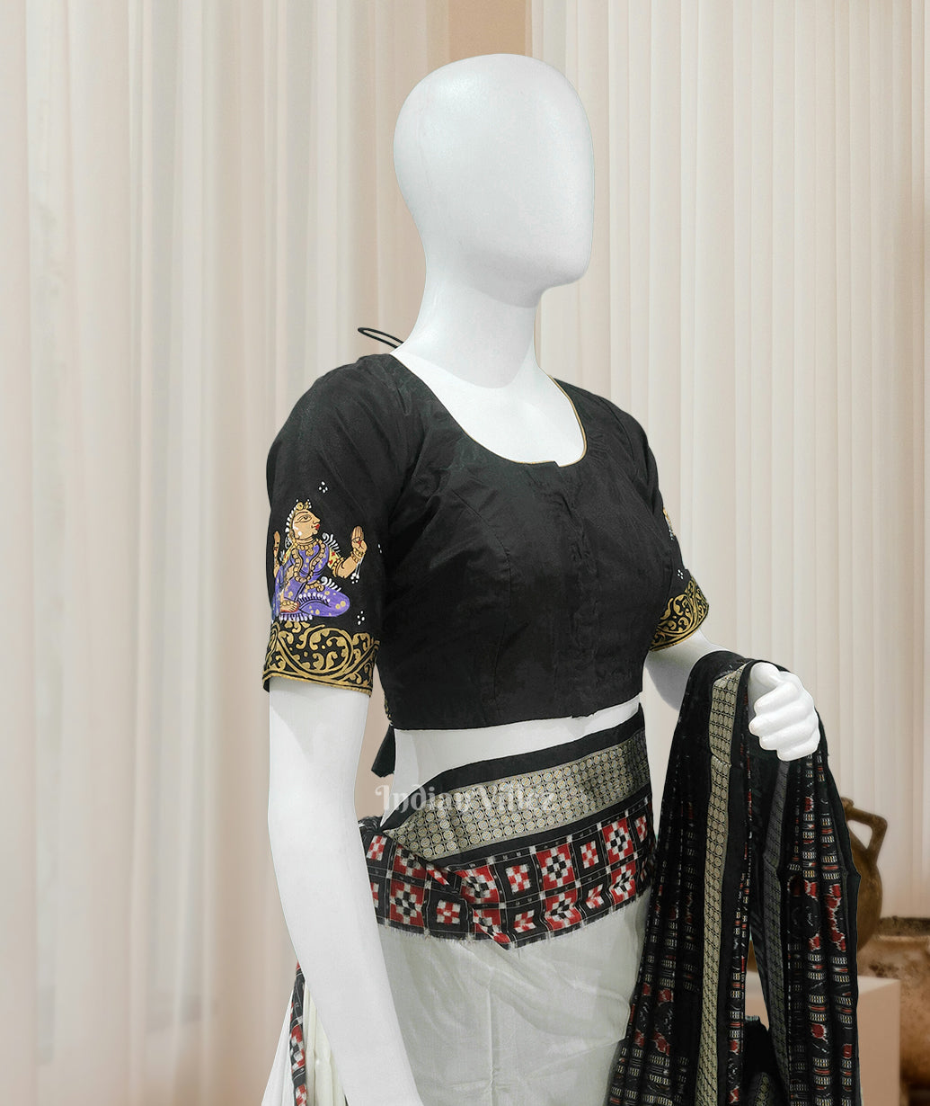 Exclusive Black Nartaki Theme Hand-Painted Pattachitra Blouse