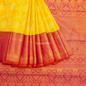 Yellow Pink Pure Kanjivaram Silk Saree