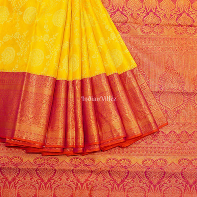 Yellow Pink Pure Kanjivaram Silk Saree