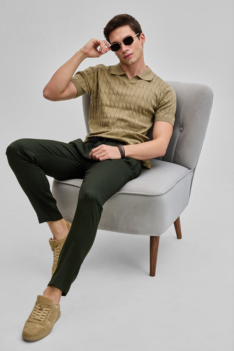 Khaki Knitted Polo T-Shirt