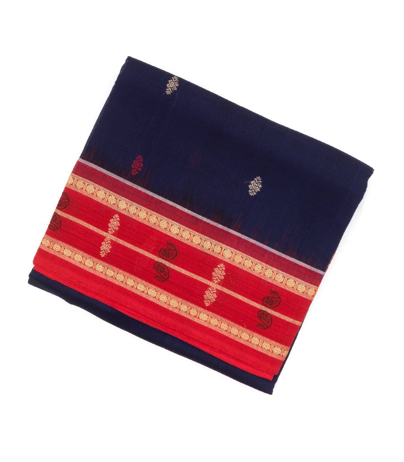 Dark Blue Orissa Cotton Saree With Mango Motifs And Floral Butta