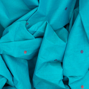Sky Blue Handloom Kanchi Cotton Saree With Coin Buttas And Annam Motifs