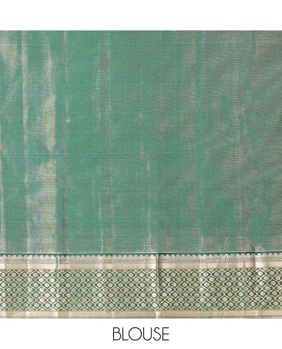 Green floral buttas silk saree with self traditional zari border & intricate zari design pallu