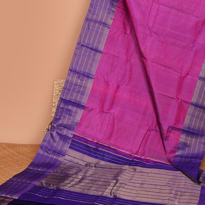 Pink Muthu striped silk saree, contrast striped zari border & zari-enriched striped pallu