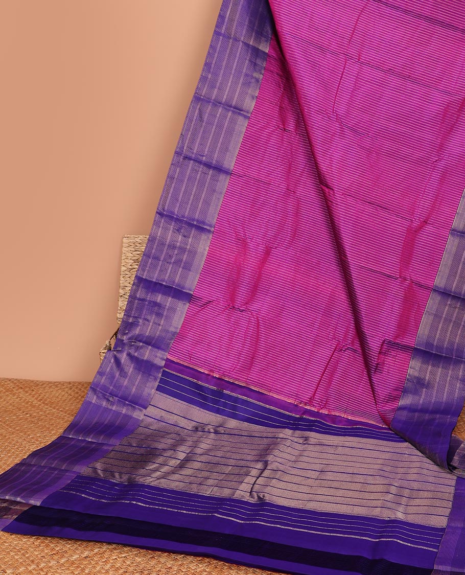 Pink Muthu striped silk saree, contrast striped zari border & zari-enriched striped pallu