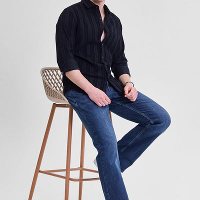 Black Corduroy Slim Fit Shirt