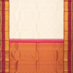 Off White Handloom Kanchipuram Korvai Silk Saree With Pink Border
