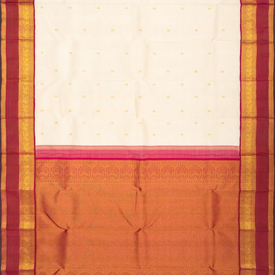 Off White Handloom Kanchipuram Korvai Silk Saree With Pink Border