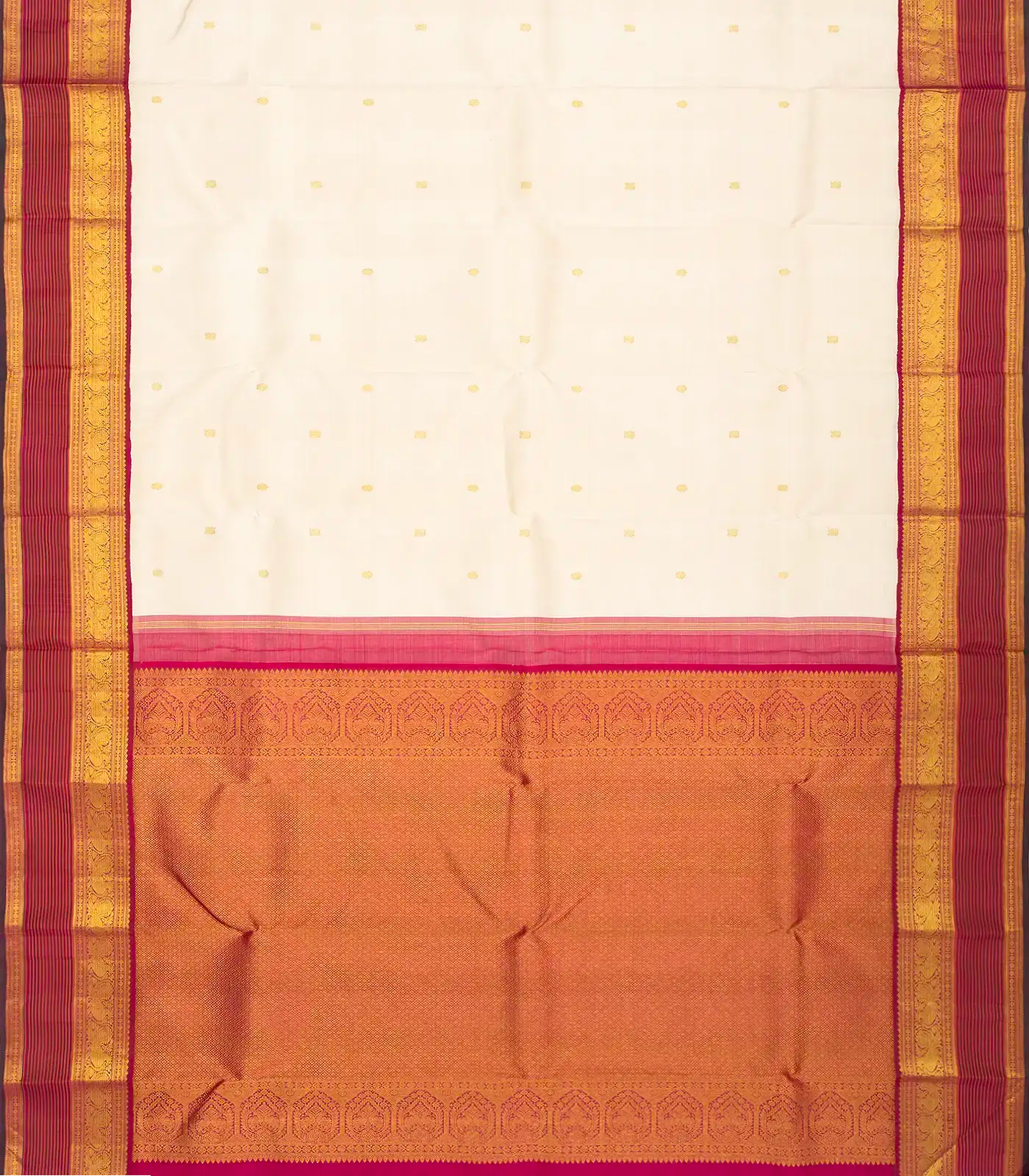 Off White Handloom Kanchipuram Korvai Silk Saree With Pink Border